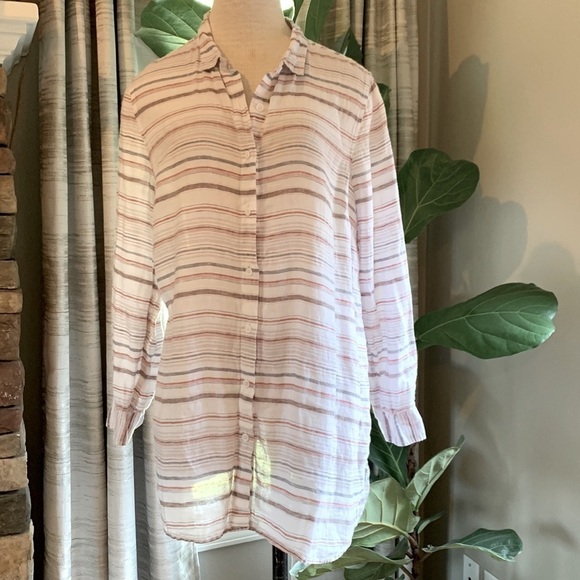 GARNET Hill large button down linen striped tunic - Picture 1 of 5